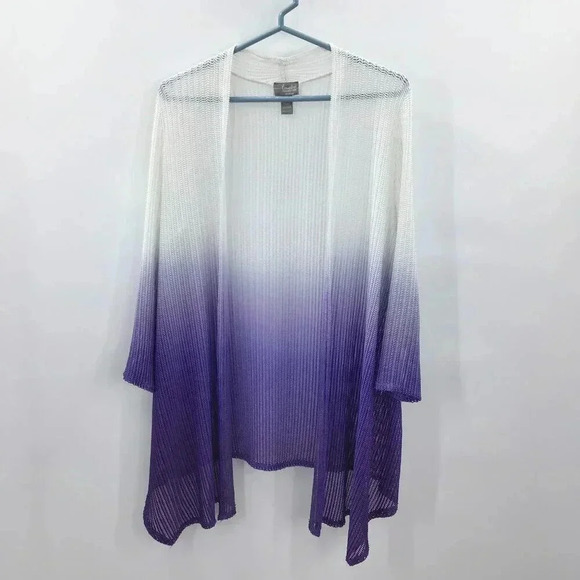Women Chicos Travelers Waterfall Duster 1 Wrap Lagenlook Purple White Ombre Mesh - Picture 1 of 10